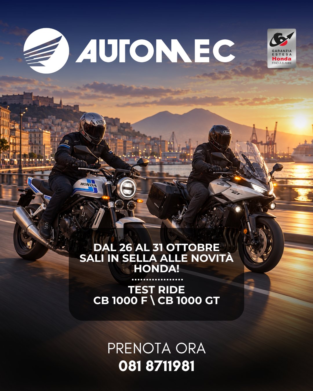Automec – Test Ride Honda CB 1000 F e CB 1000 GT dal 26 al 31 ottobre. Prenota allo 081 8711981